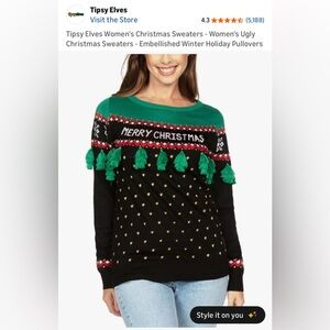 Tipsy Elves Women's Festive Green and Black Sweater